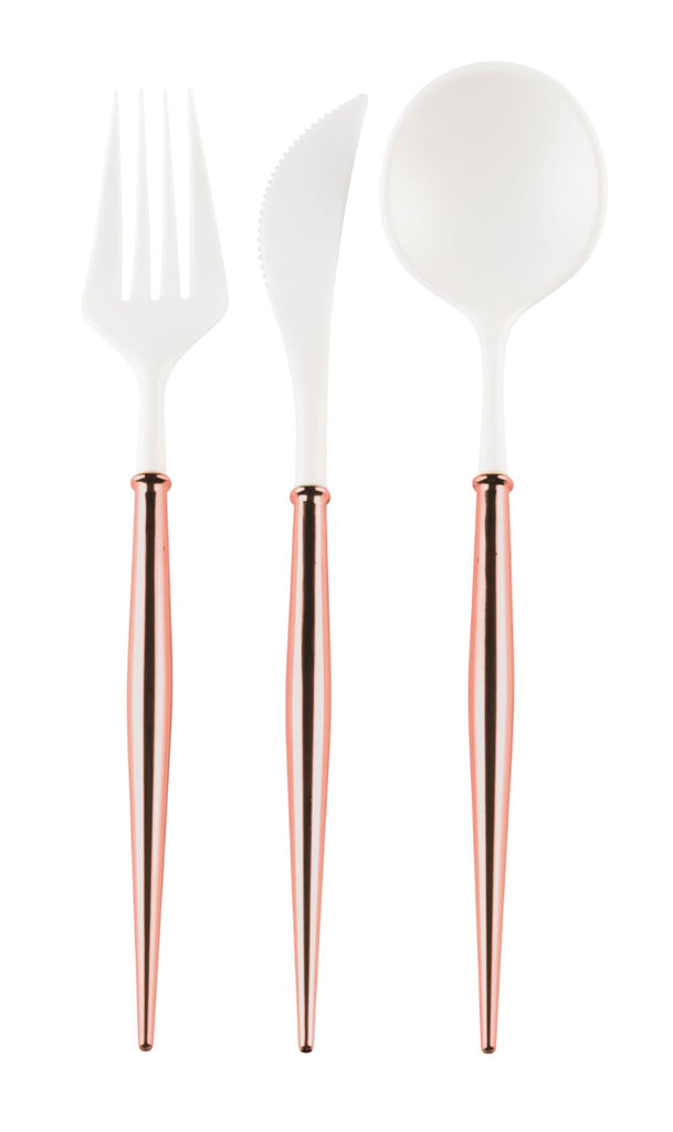 WHITE AND ROSE GOLD BELLA 24PC ASSORTED FLATWARE SET