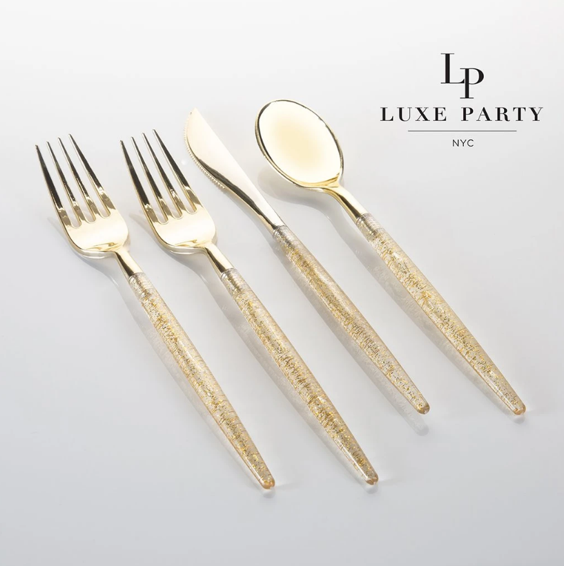 Clear and Gold Glitter combo Cutlery Pack 32PK