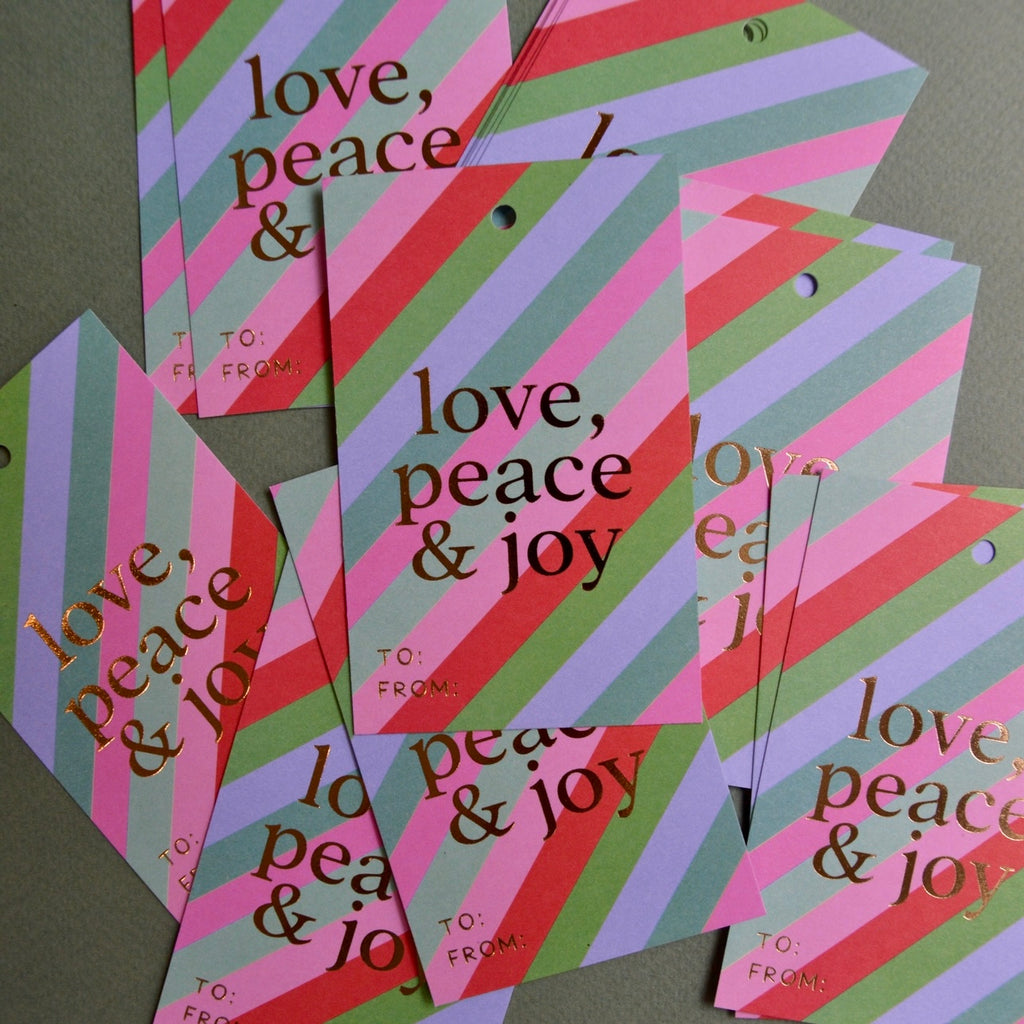 Paquete 20 Tags Navideños - Love, peace & joy