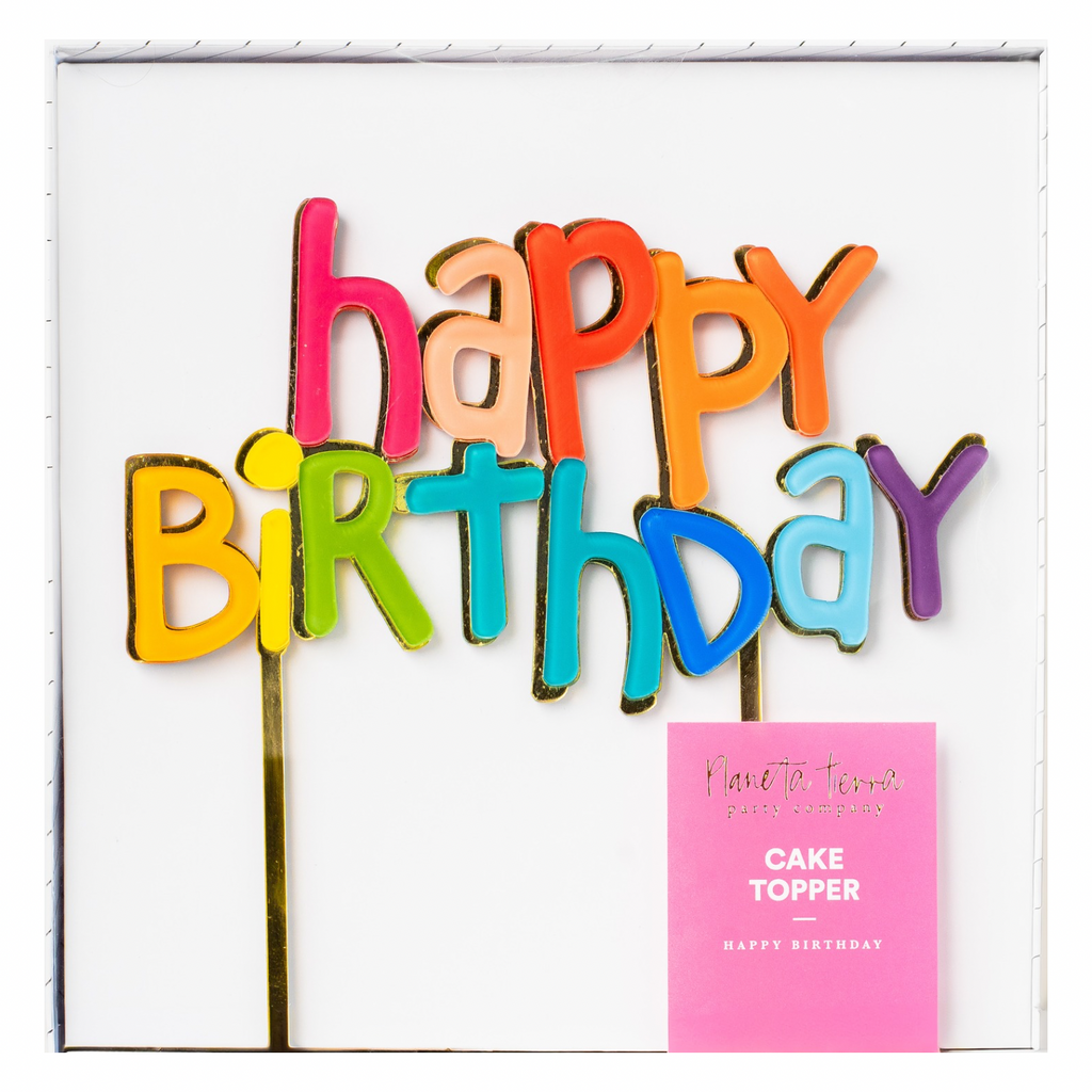 Cake topper "HAPPY BIRTHDAY" GOLD/RAINBOW MINUSC 2025
