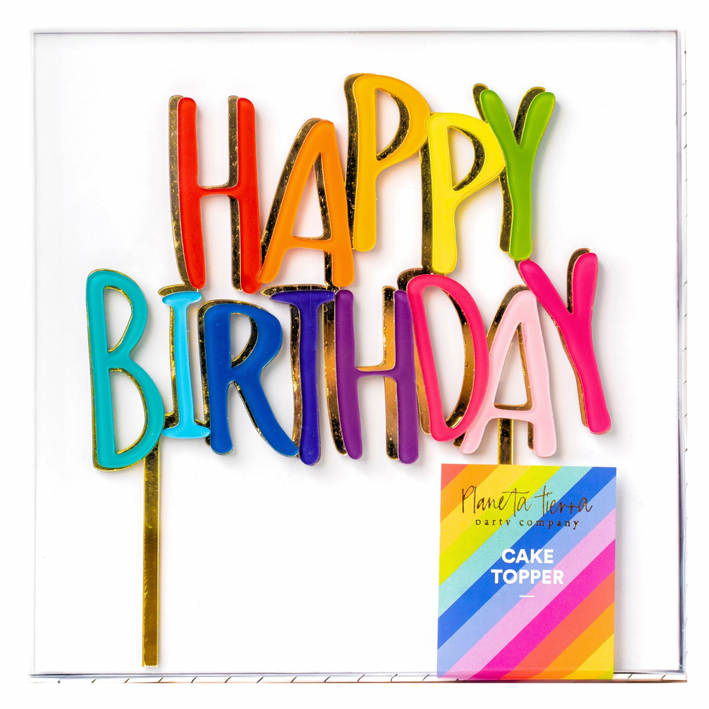 Cake topper "HAPPY BIRTHDAY" GOLD/RAINBOW 2025