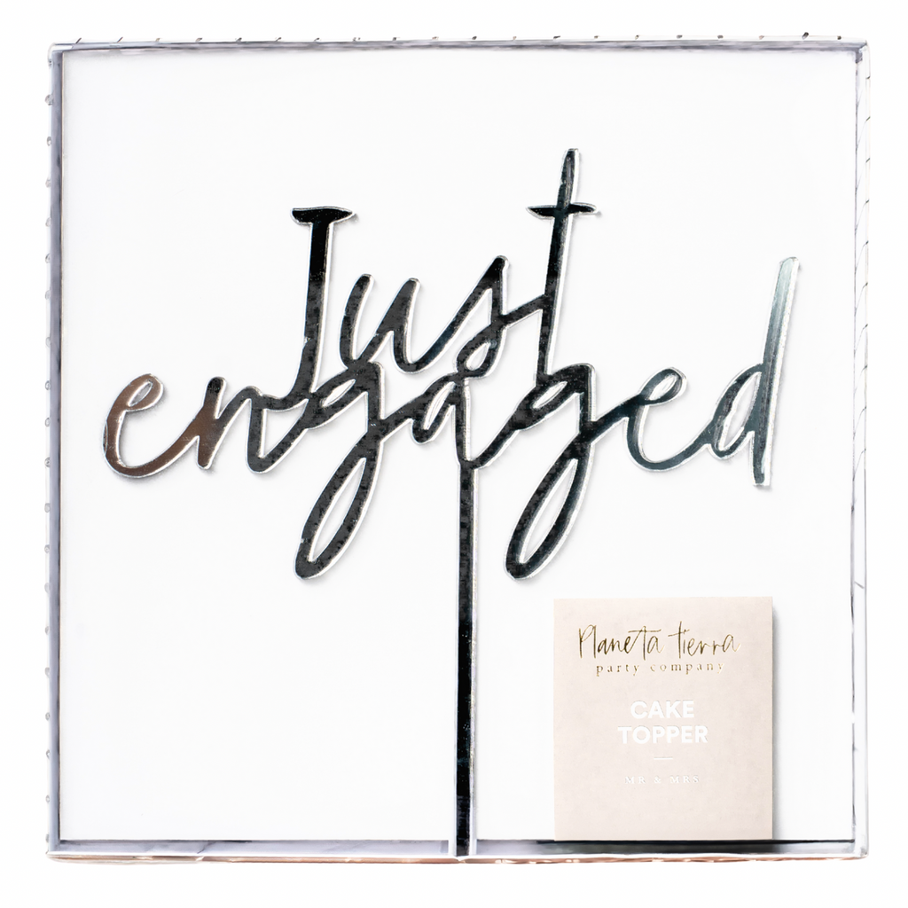 Cake topper "JUST ENGAGED" SILVER 2025