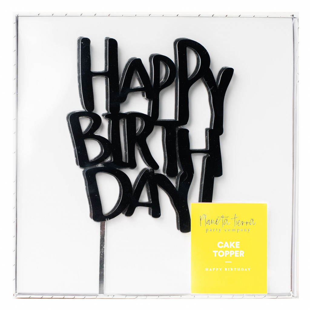 Cake topper "HAPPY BIRTHDAY" PLATA/NEGRO 2025