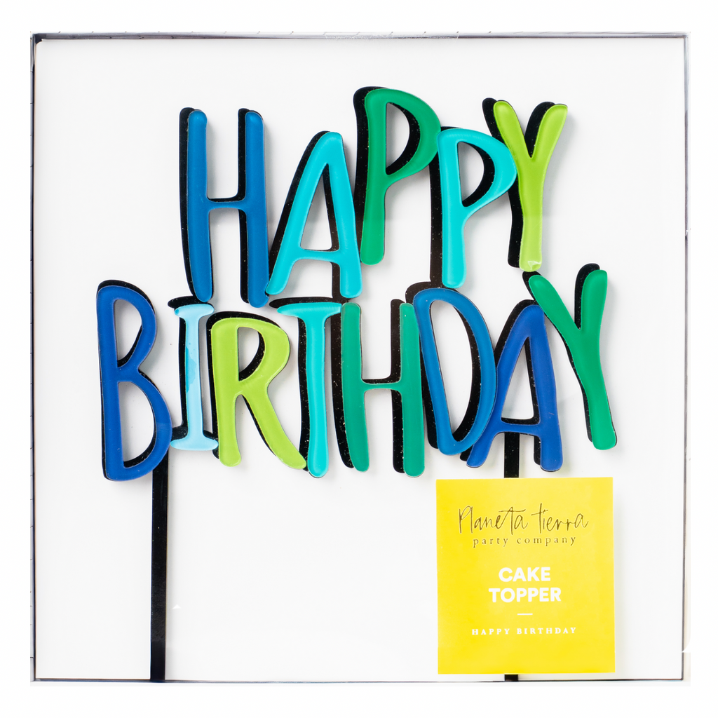 Cake topper "HAPPY BIRTHDAY" NEGRO/AZUL 2025