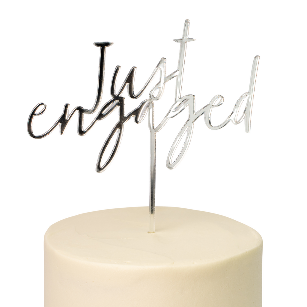 Cake topper "JUST ENGAGED" SILVER 2025