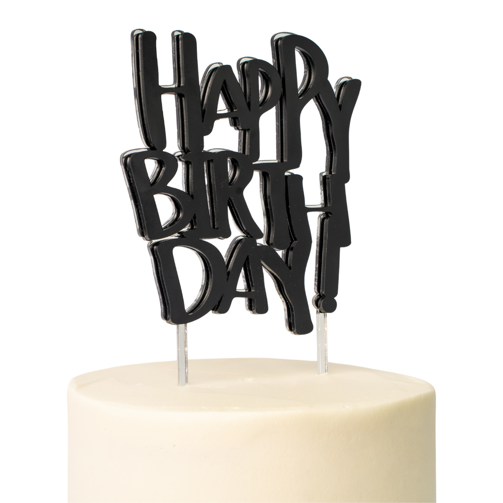 Cake topper "HAPPY BIRTHDAY" PLATA/NEGRO 2025
