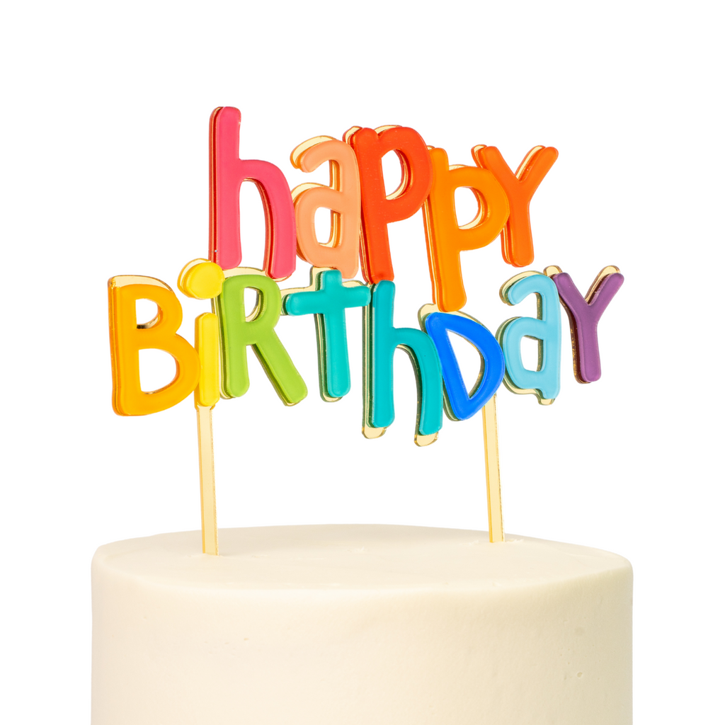 Cake topper "HAPPY BIRTHDAY" GOLD/RAINBOW MINUSC 2025