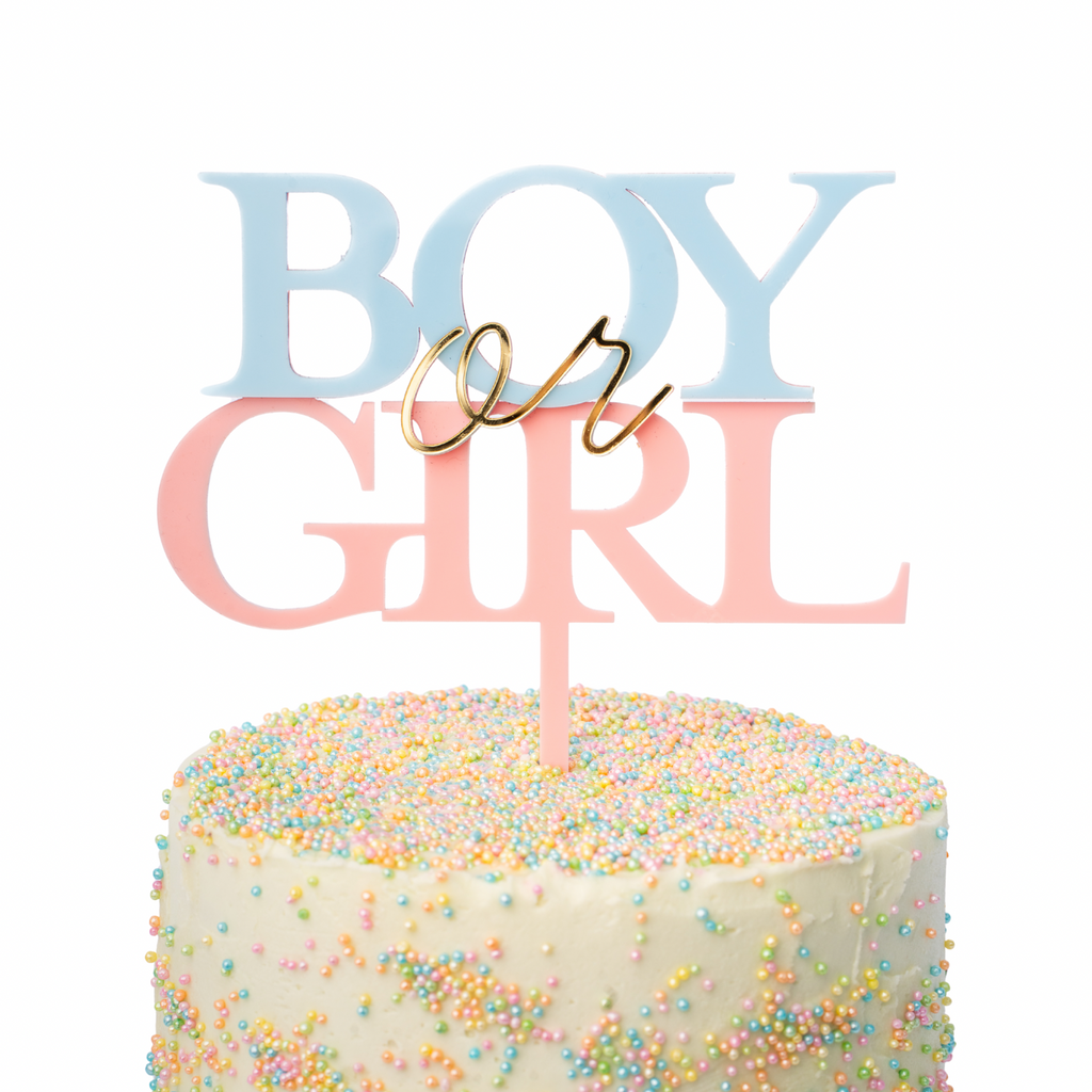 Cake topper "BOY OR GIRL" CELESTE/ROSA/ORO 2025
