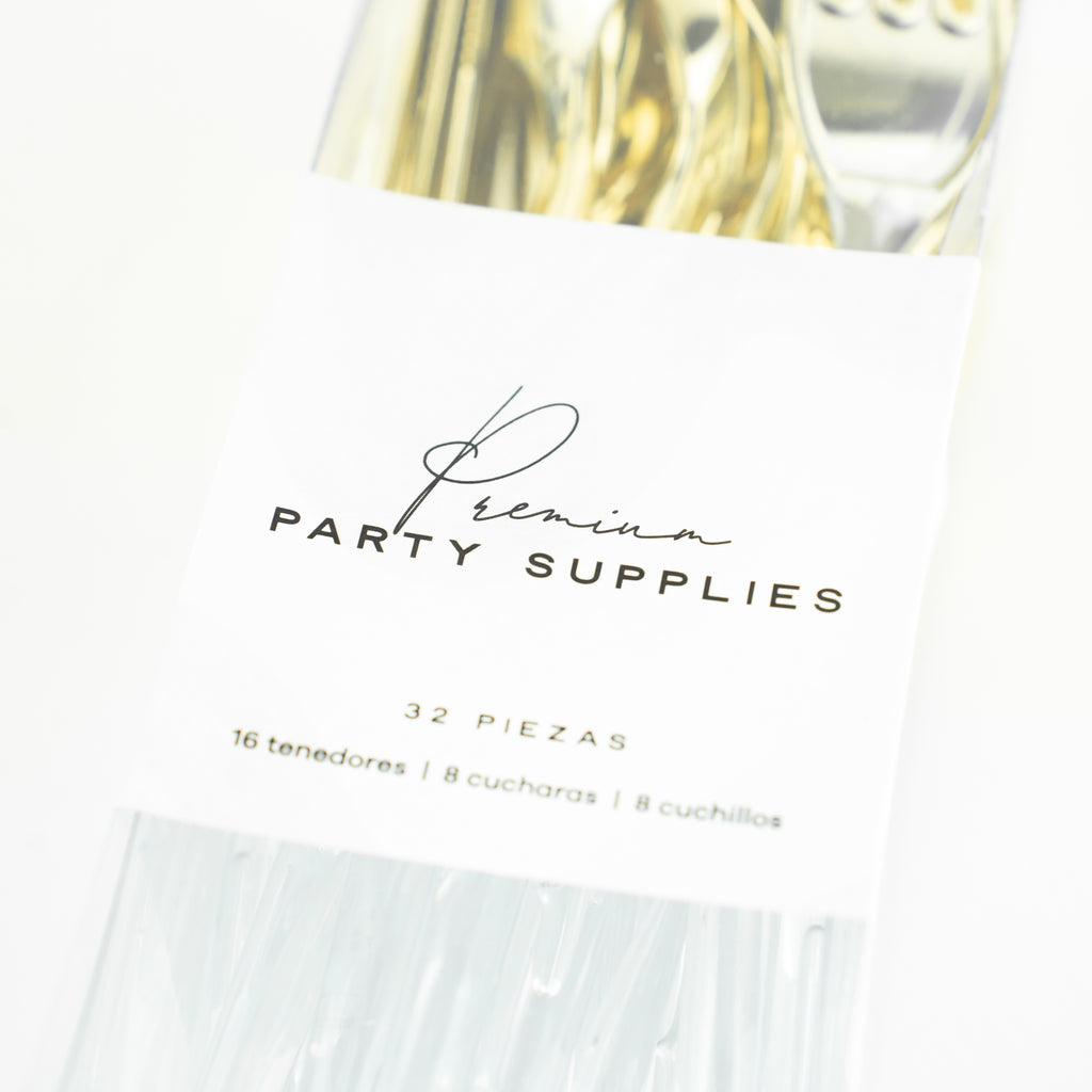 Cubiertos Premium Party Supplies Clear and Gold 32PK