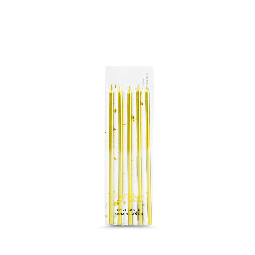 Velas de Cumpleaños Gold & Gold Splash 10pz