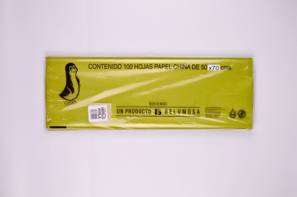 Papel de China Amarillo Perla, bolsa c/100 hojas