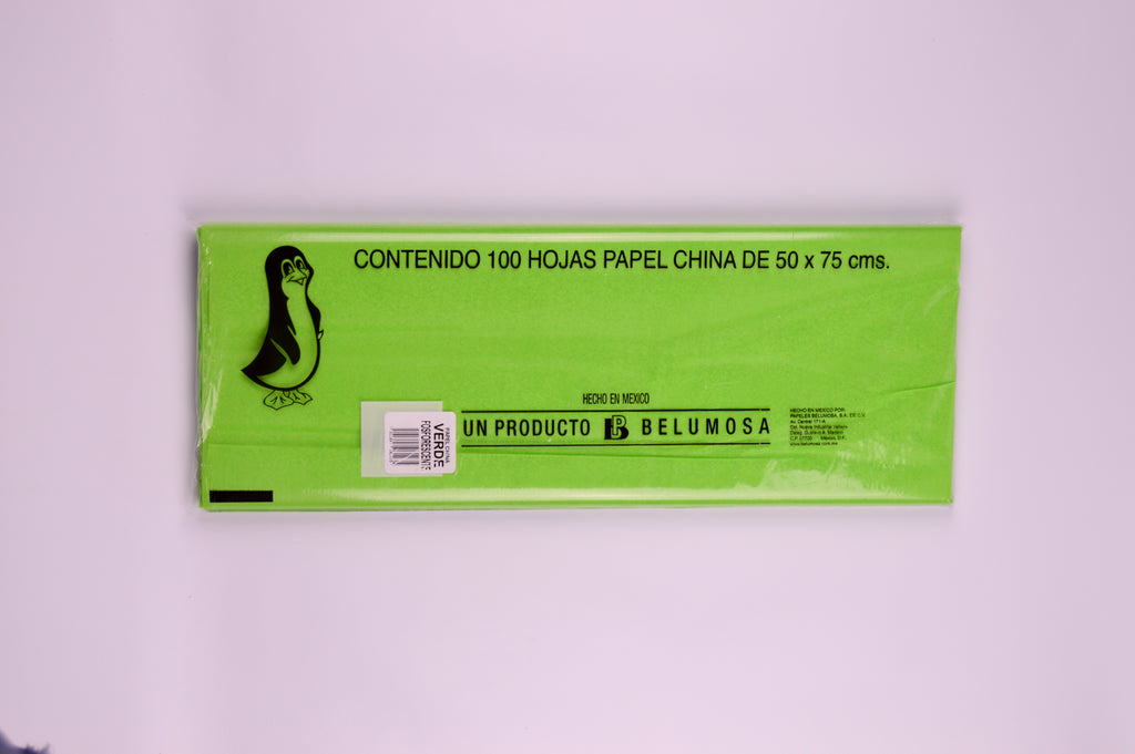 Papel de China 59 Verde Fosforescente, bolsa c/100 hojas