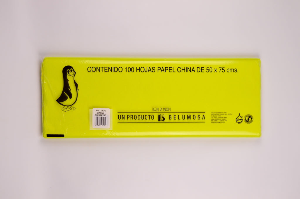 Papel de China 61 Amarillo Fosforescente, bolsa c/100 hojas